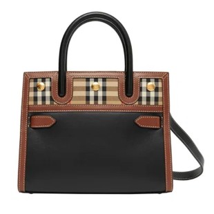 Burberry Leather and Vintage Check Two-handle Title Bag