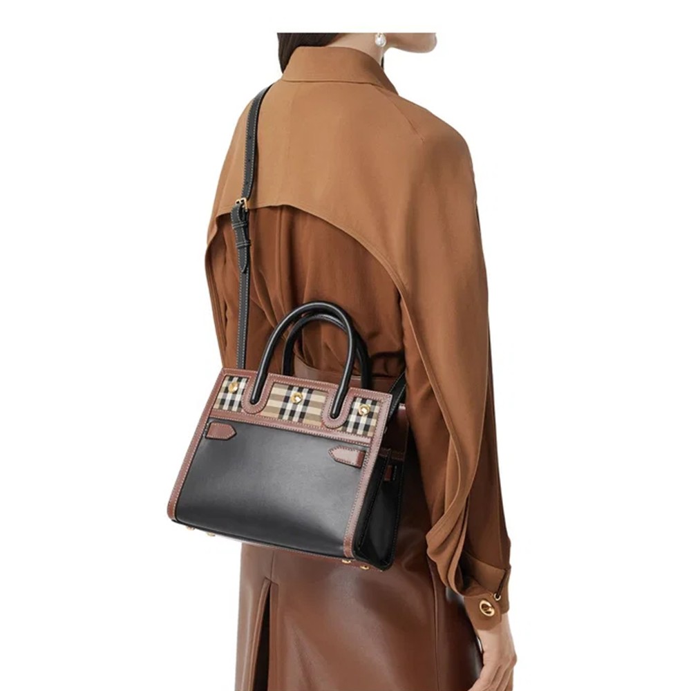 Burberry Leather and Vintage Check Two-handle Title Bag