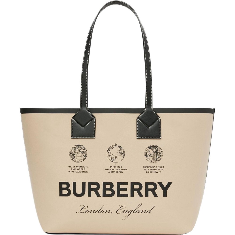 Label Print Cotton Medium London Tote Bag