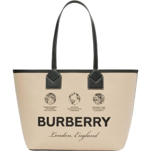 Label Print Cotton Medium London Tote Bag