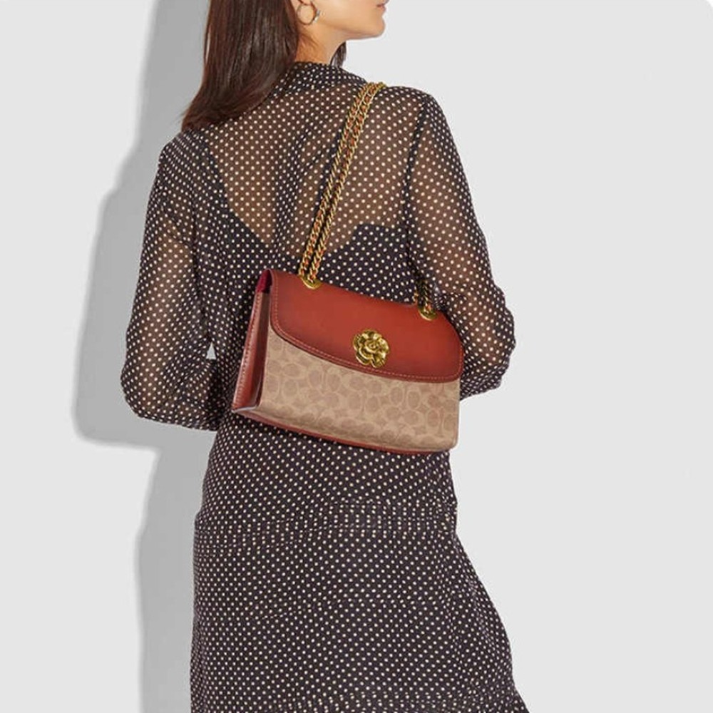 Parker Coated Canvas With Calfskin Handbag Shoulder Bag Women S Brown Yellow