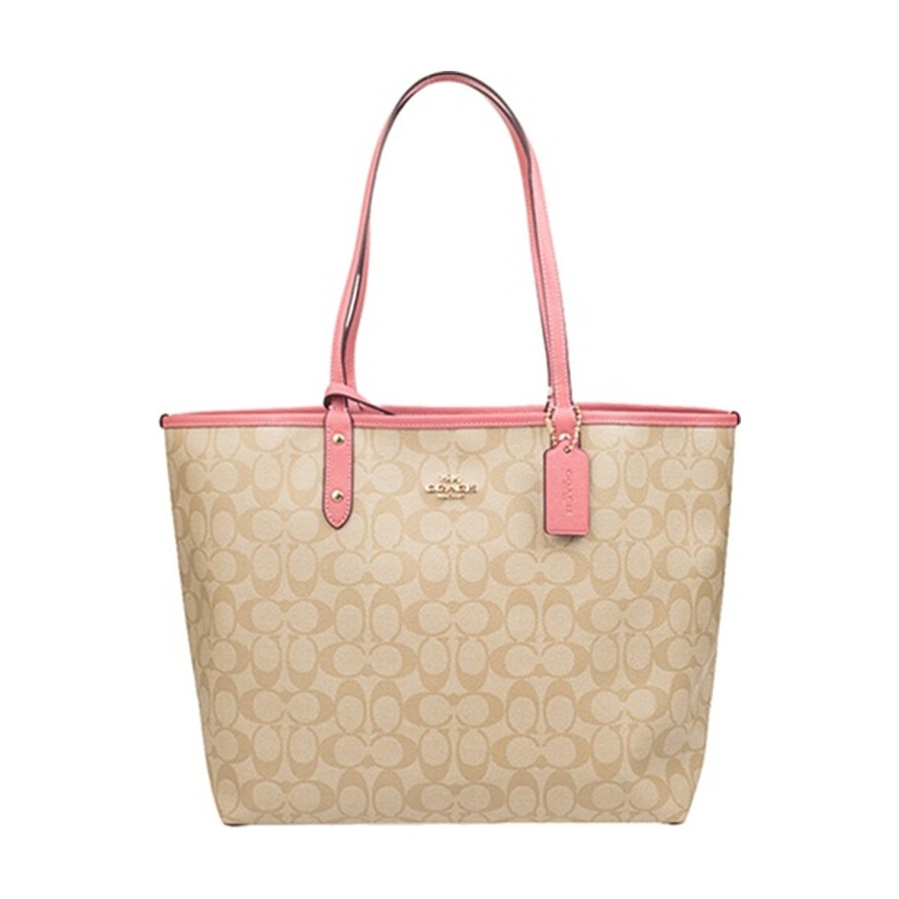 Canvas With Leather Tote Bag Shopping Bag Combo Bag Handbag Shoulder Bag Large Women S Khaki Pink