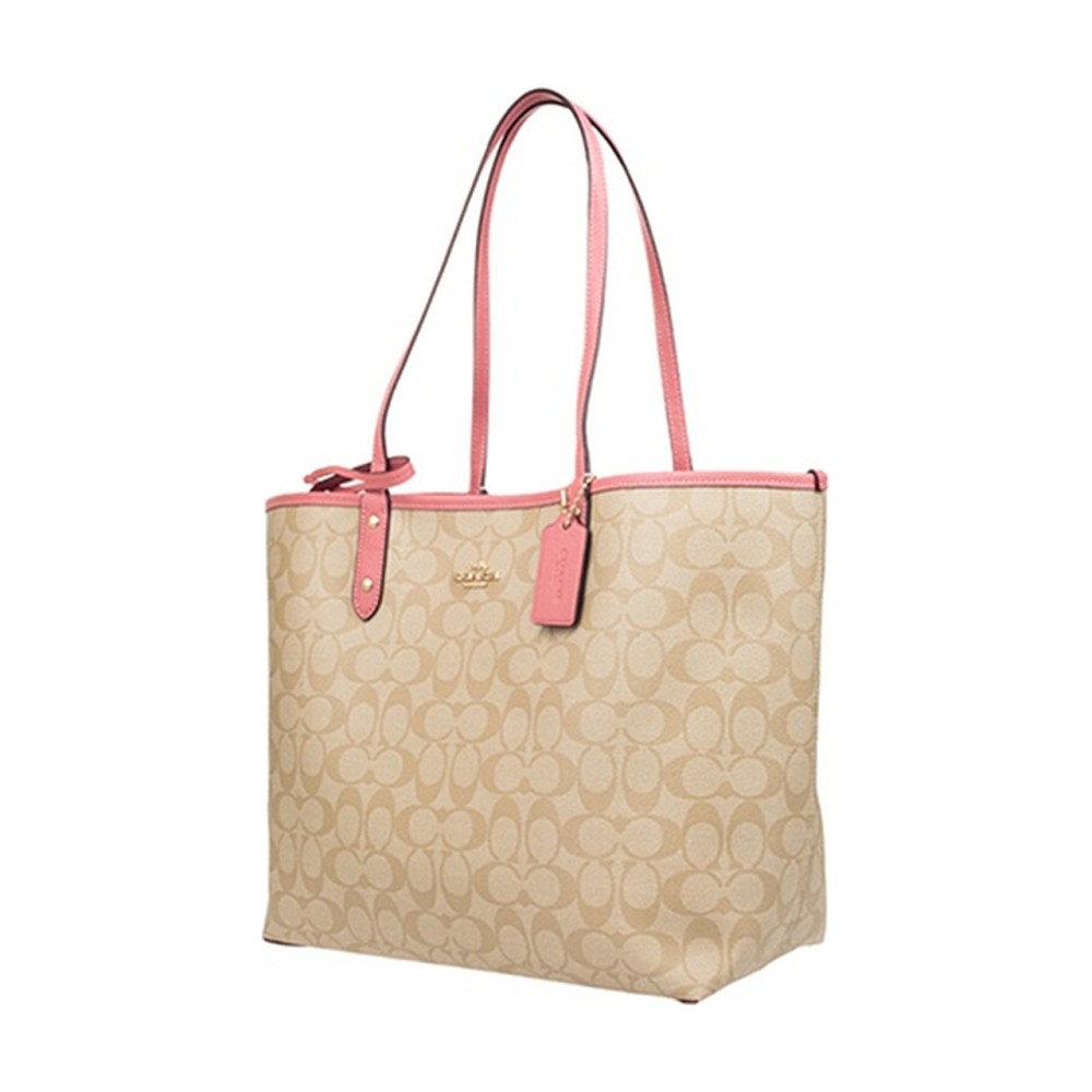 Canvas With Leather Tote Bag Shopping Bag Combo Bag Handbag Shoulder Bag Large Women S Khaki Pink
