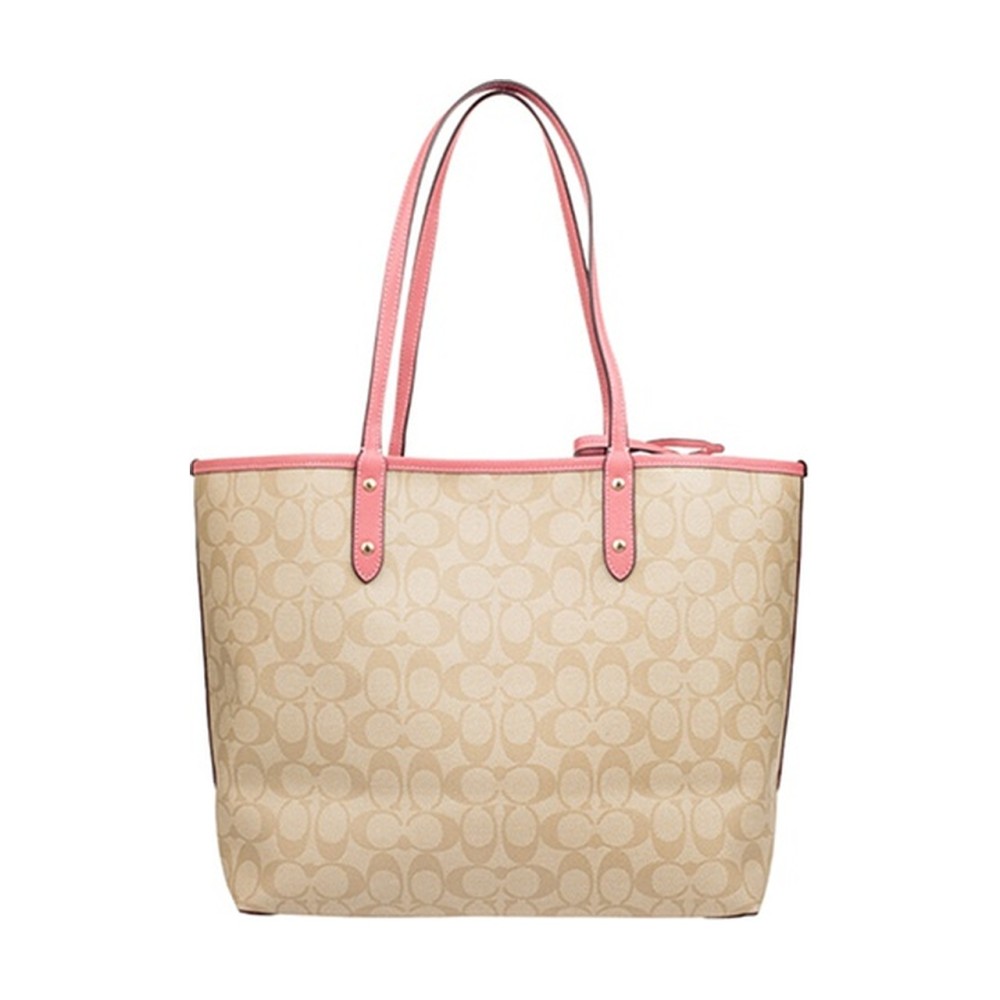 Canvas With Leather Tote Bag Shopping Bag Combo Bag Handbag Shoulder Bag Large Women S Khaki Pink