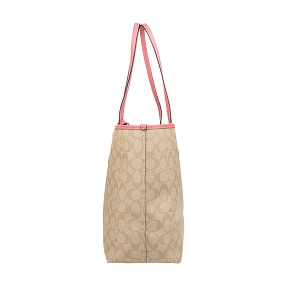 Canvas With Leather Tote Bag Shopping Bag Combo Bag Handbag Shoulder Bag Large Women S Khaki Pink