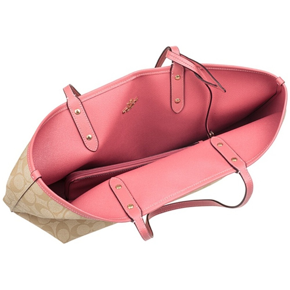 Canvas With Leather Tote Bag Shopping Bag Combo Bag Handbag Shoulder Bag Large Women S Khaki Pink