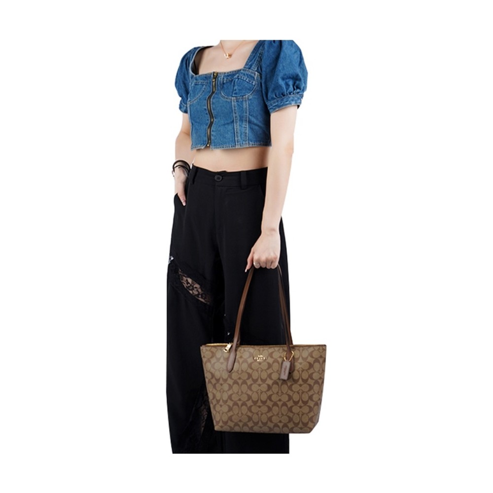 Zip Top Tote Pvc Shoulder Bag Medium Women S Brown Monogram