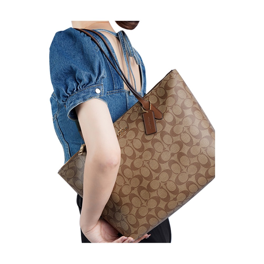 Zip Top Tote Pvc Shoulder Bag Medium Women S Brown Monogram