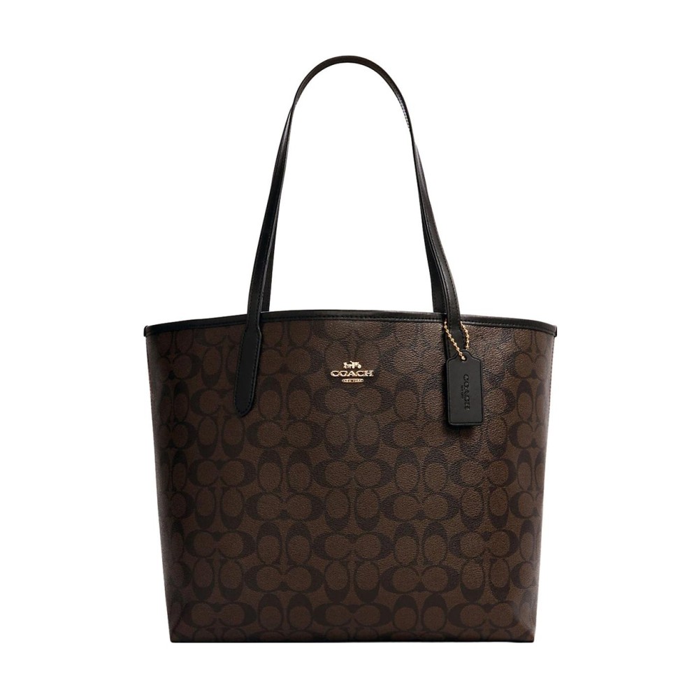 City 33 Tote Monogram Shoulder Bag Large Canvas Brown Black Women S