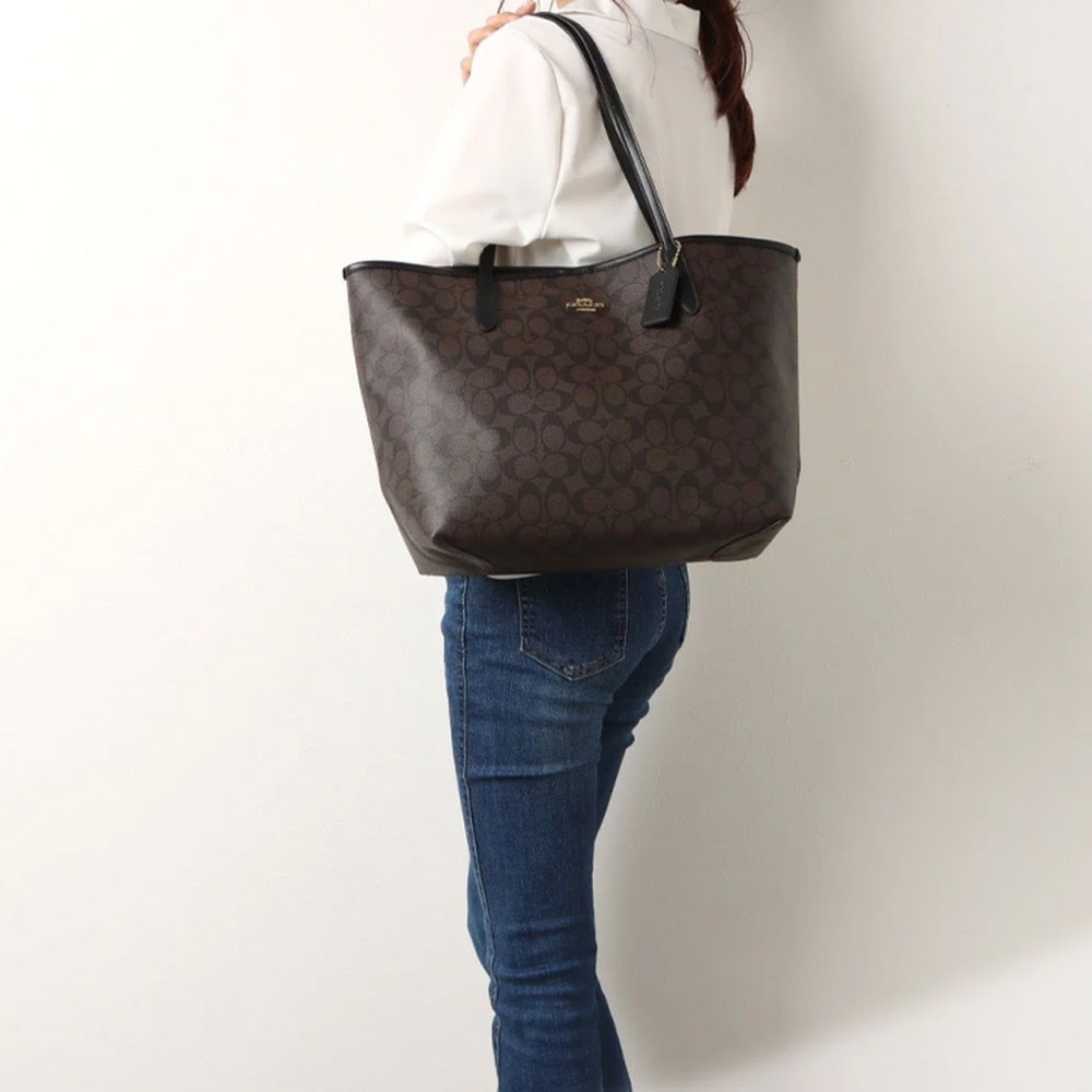 City 33 Tote Monogram Shoulder Bag Large Canvas Brown Black Women S