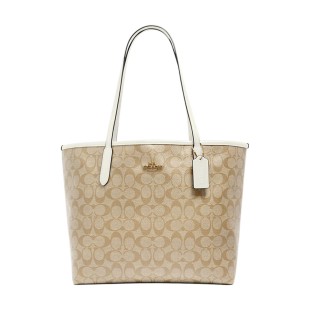 City 33 Monogram Tote Hand Bag Canvas Women S Khaki White