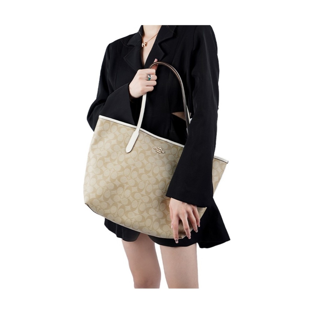 City 33 Monogram Tote Hand Bag Canvas Women S Khaki White