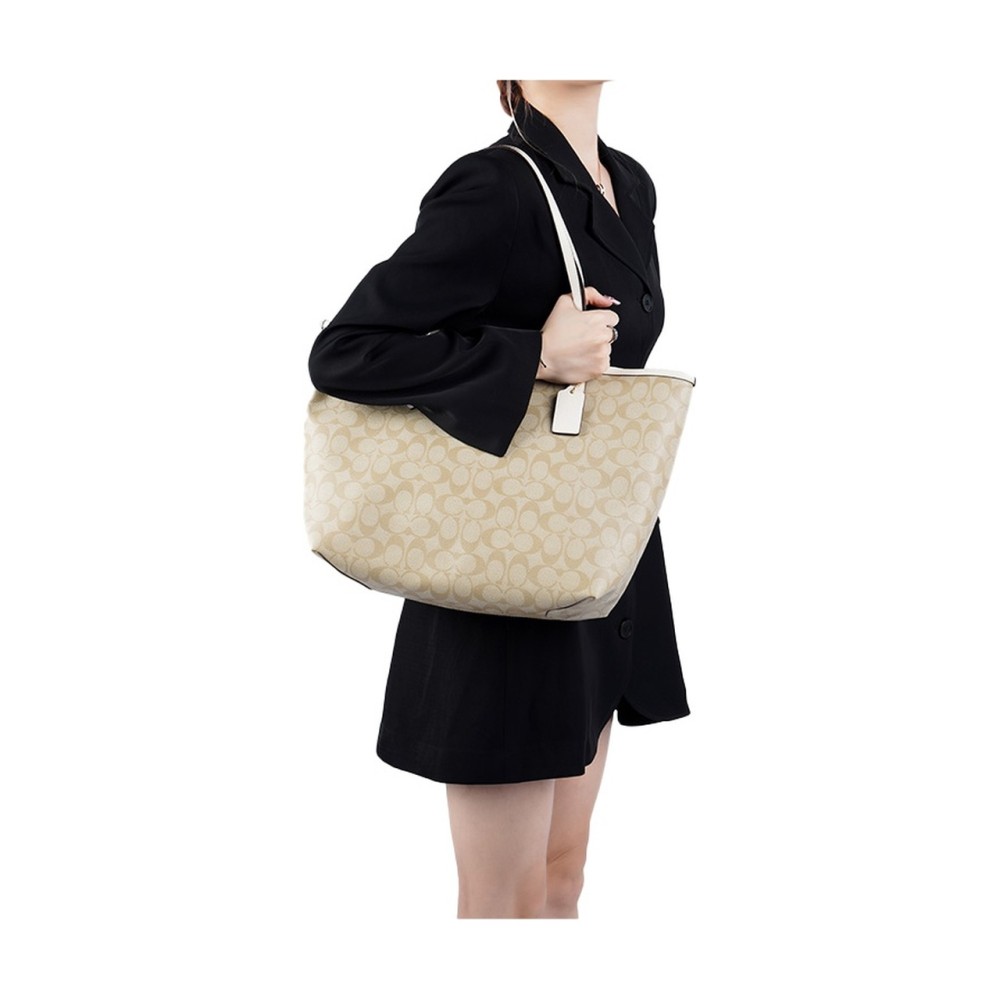 City 33 Monogram Tote Hand Bag Canvas Women S Khaki White