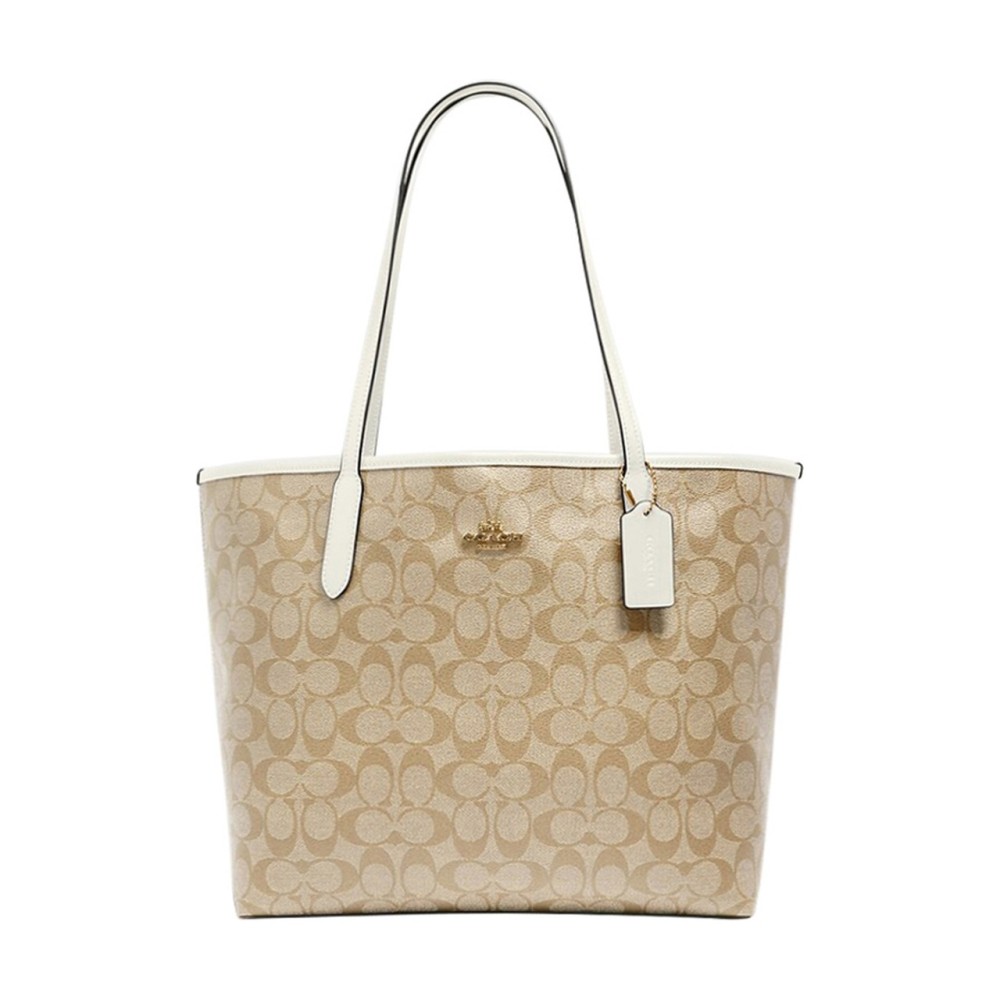 City 33 Monogram Tote Hand Bag Canvas Women S Khaki White
