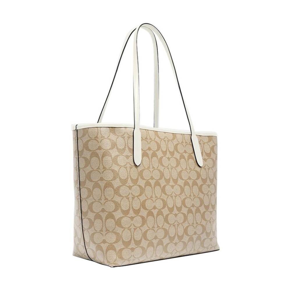 City 33 Monogram Tote Hand Bag Canvas Women S Khaki White