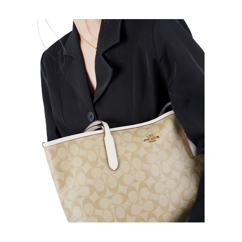 City 33 Monogram Tote Hand Bag Canvas Women S Khaki White