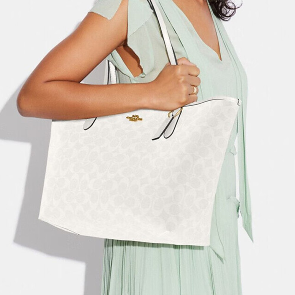City Canvas With Leather Shoulder Bag Large Women S Gold Chalk Glacier White