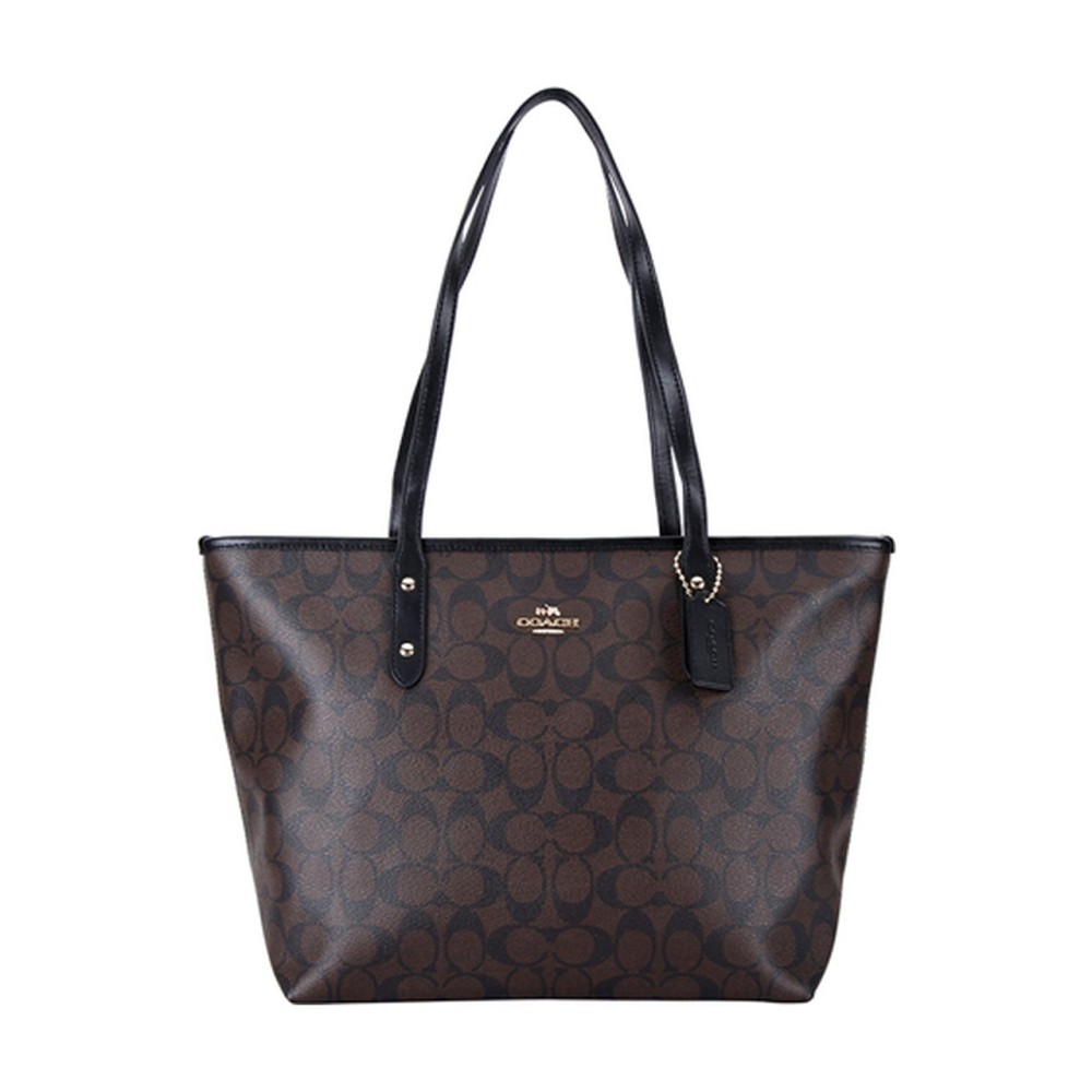 City Zip Tote Coated Canvas Tote Bag Shopping Bag Handbag Shoulder Bag Women S Brown Black