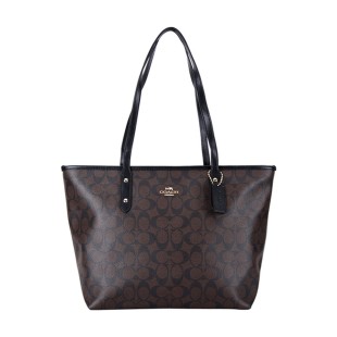 City Zip Tote Coated Canvas Tote Bag Shopping Bag Handbag Shoulder Bag Women S Brown Black