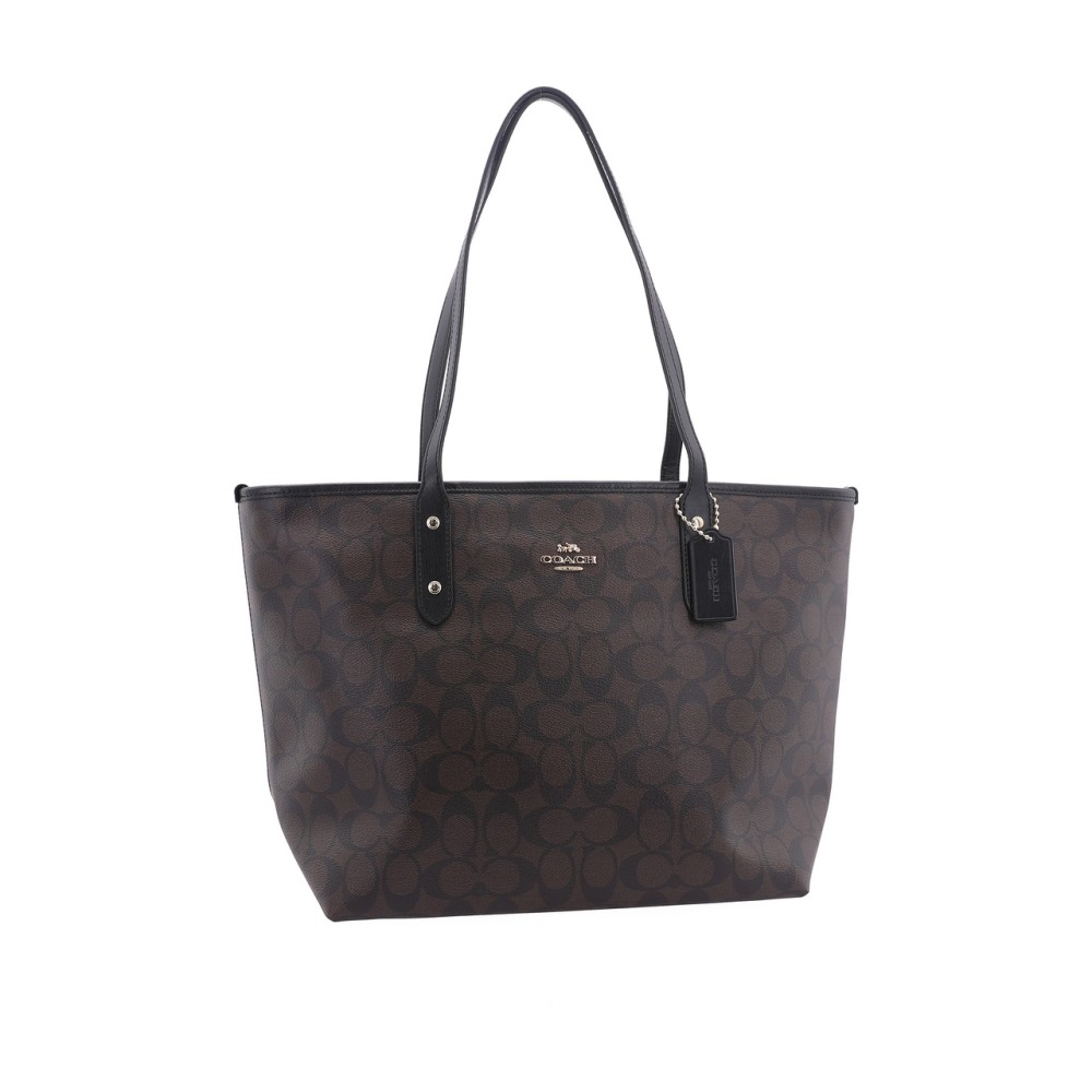 City Zip Tote Coated Canvas Tote Bag Shopping Bag Handbag Shoulder Bag Women S Brown Black