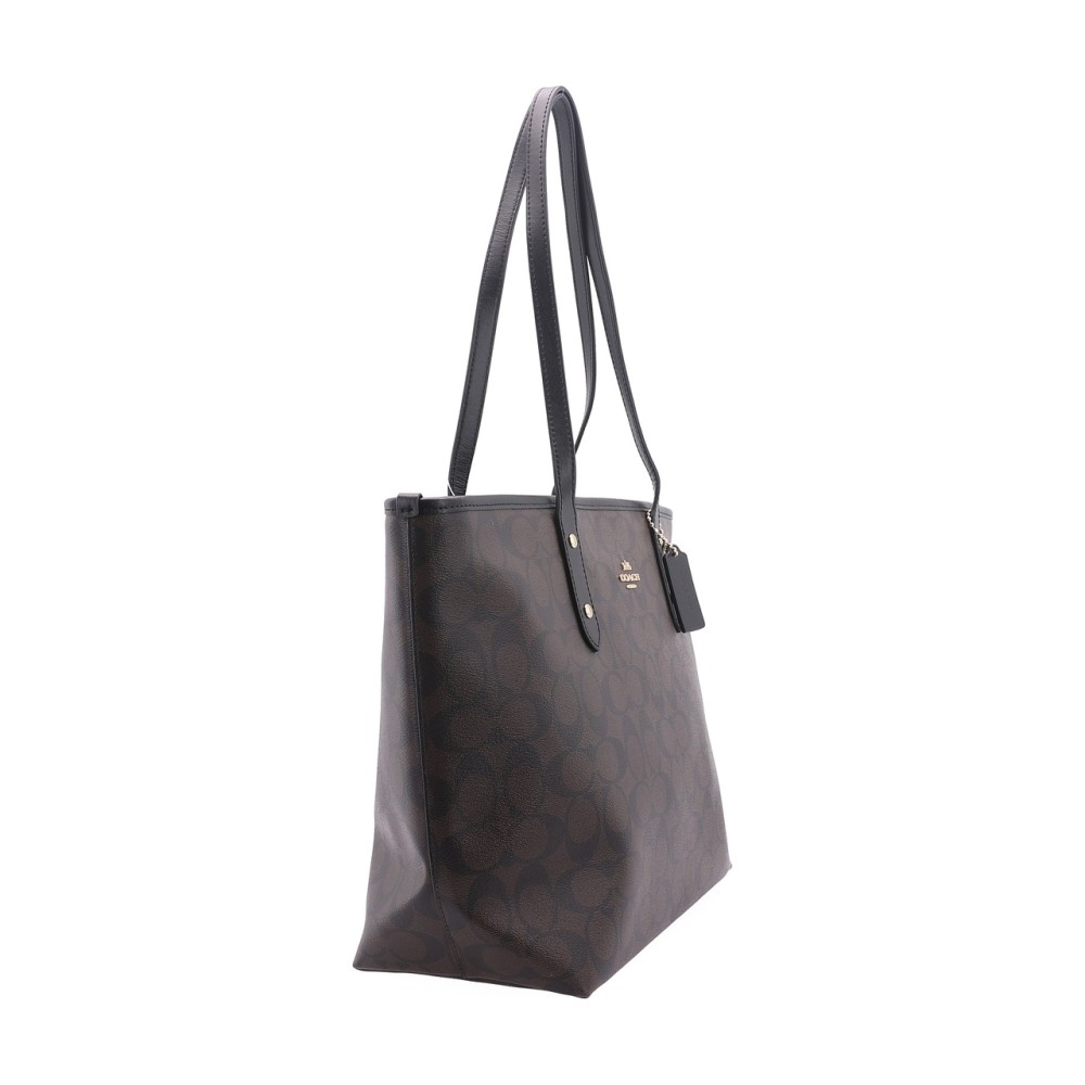 City Zip Tote Coated Canvas Tote Bag Shopping Bag Handbag Shoulder Bag Women S Brown Black