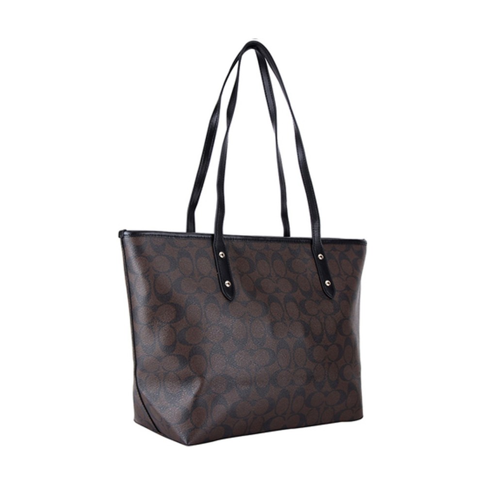 City Zip Tote Coated Canvas Tote Bag Shopping Bag Handbag Shoulder Bag Women S Brown Black