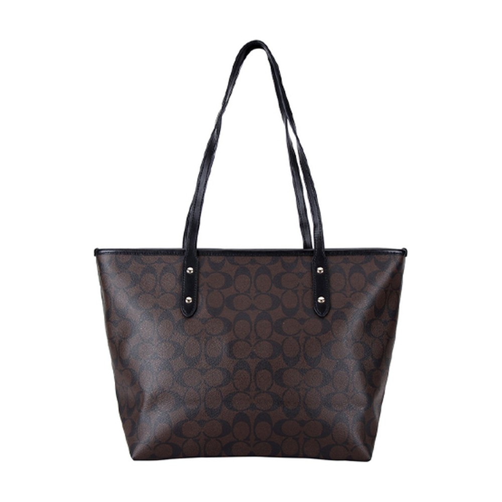 City Zip Tote Coated Canvas Tote Bag Shopping Bag Handbag Shoulder Bag Women S Brown Black