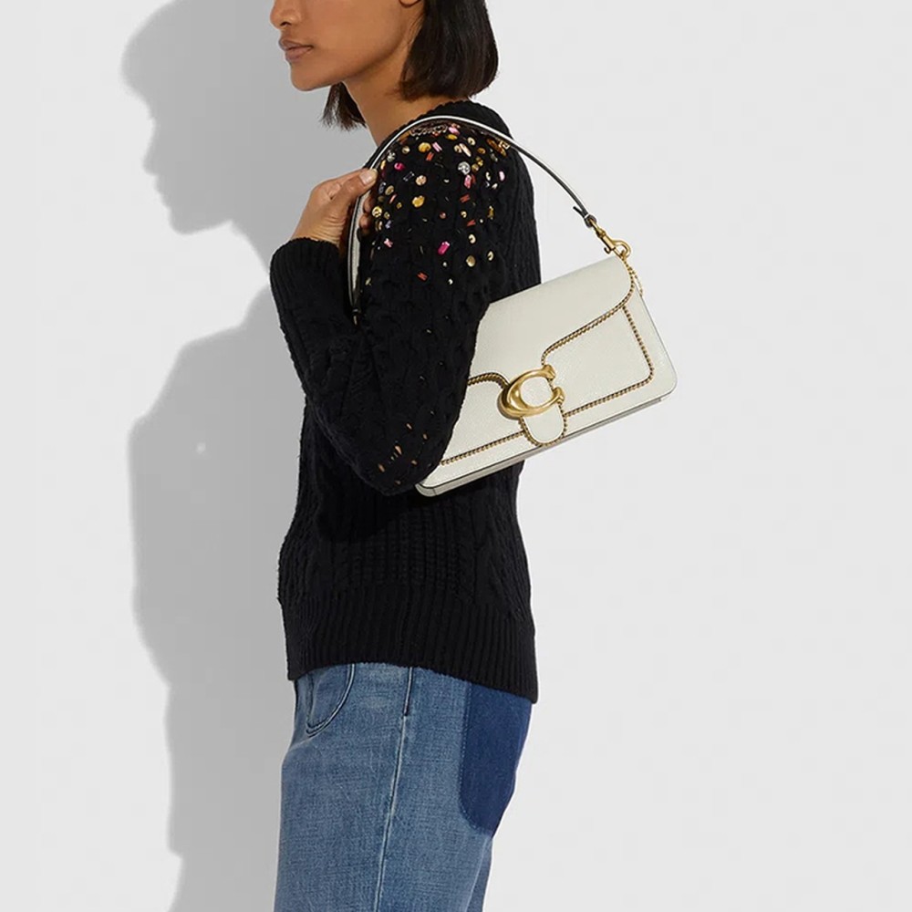 Tabby Cow Leather Shoulder Bag Medium Women S White
