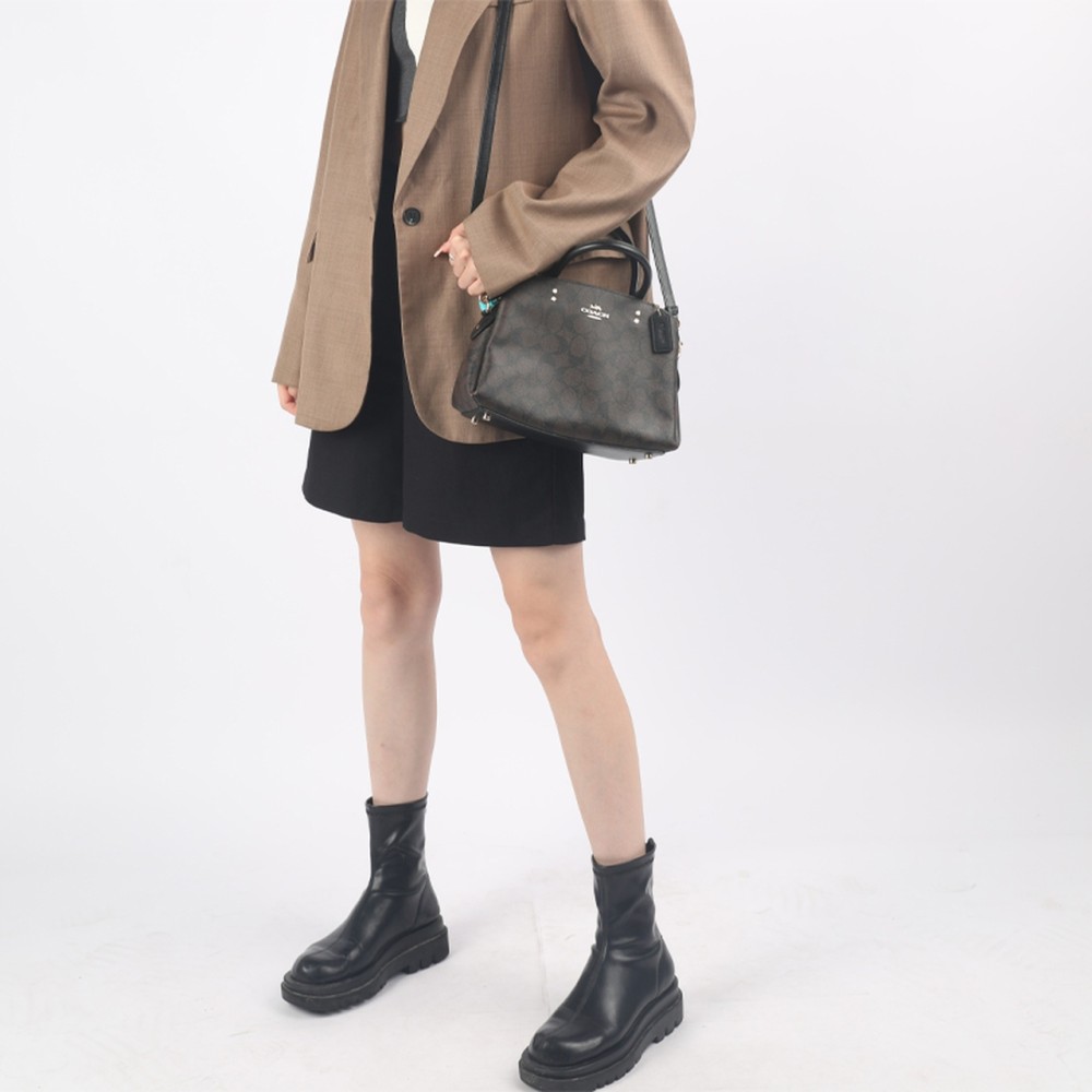 Lillie Cow Leather Handbag Shoulder Bag Crossbody Bag Small Size Women S Dark Brown