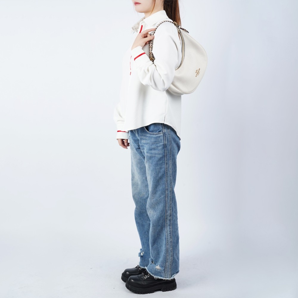 Bailey Refined Pebbled Leather With Smooth Leather Hobo Bag Shoulder Bag Handbag Tubas Women S White