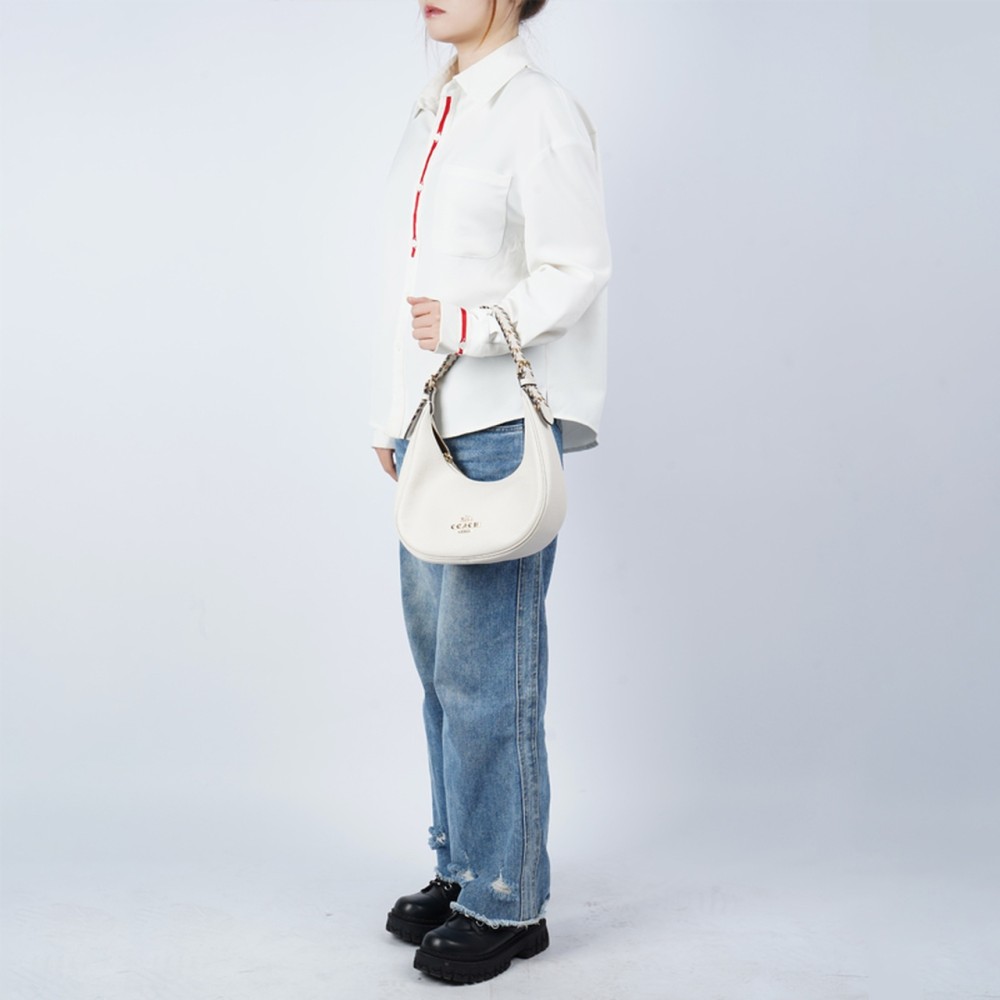 Bailey Refined Pebbled Leather With Smooth Leather Hobo Bag Shoulder Bag Handbag Tubas Women S White