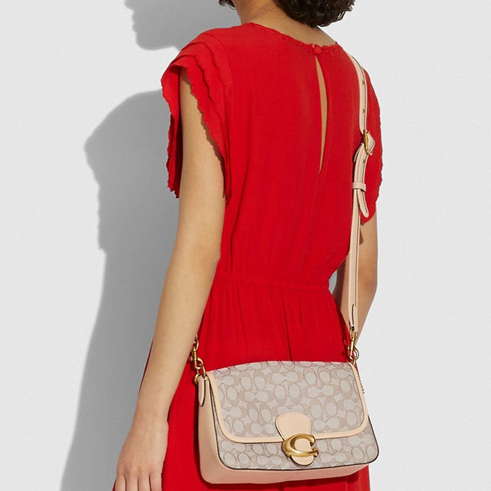 Tabby Jacquard Fabric With Leather Shoulder Bag Medium Women S Oak With Maple