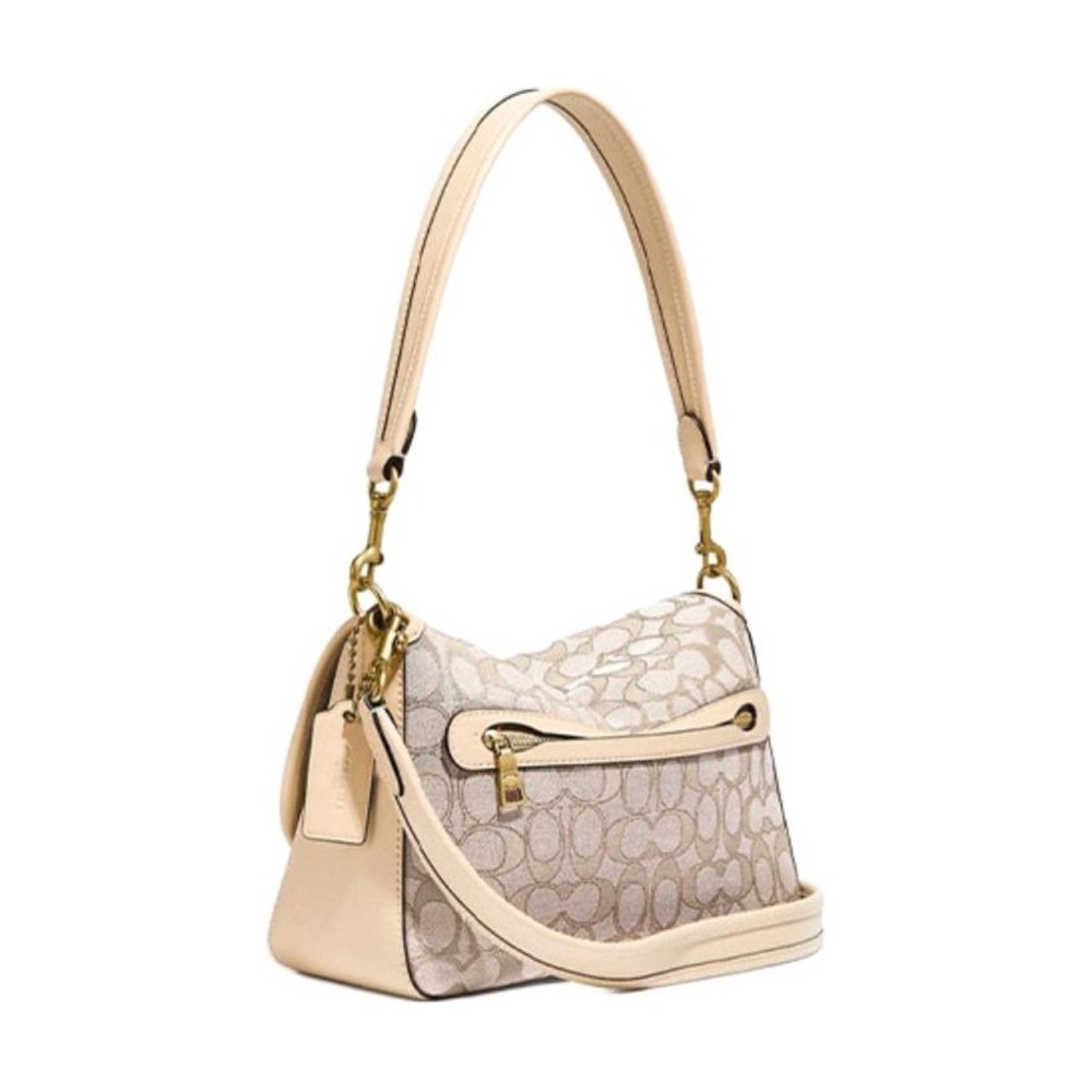Tabby Jacquard Fabric With Leather Shoulder Bag Medium Women S Oak With Maple