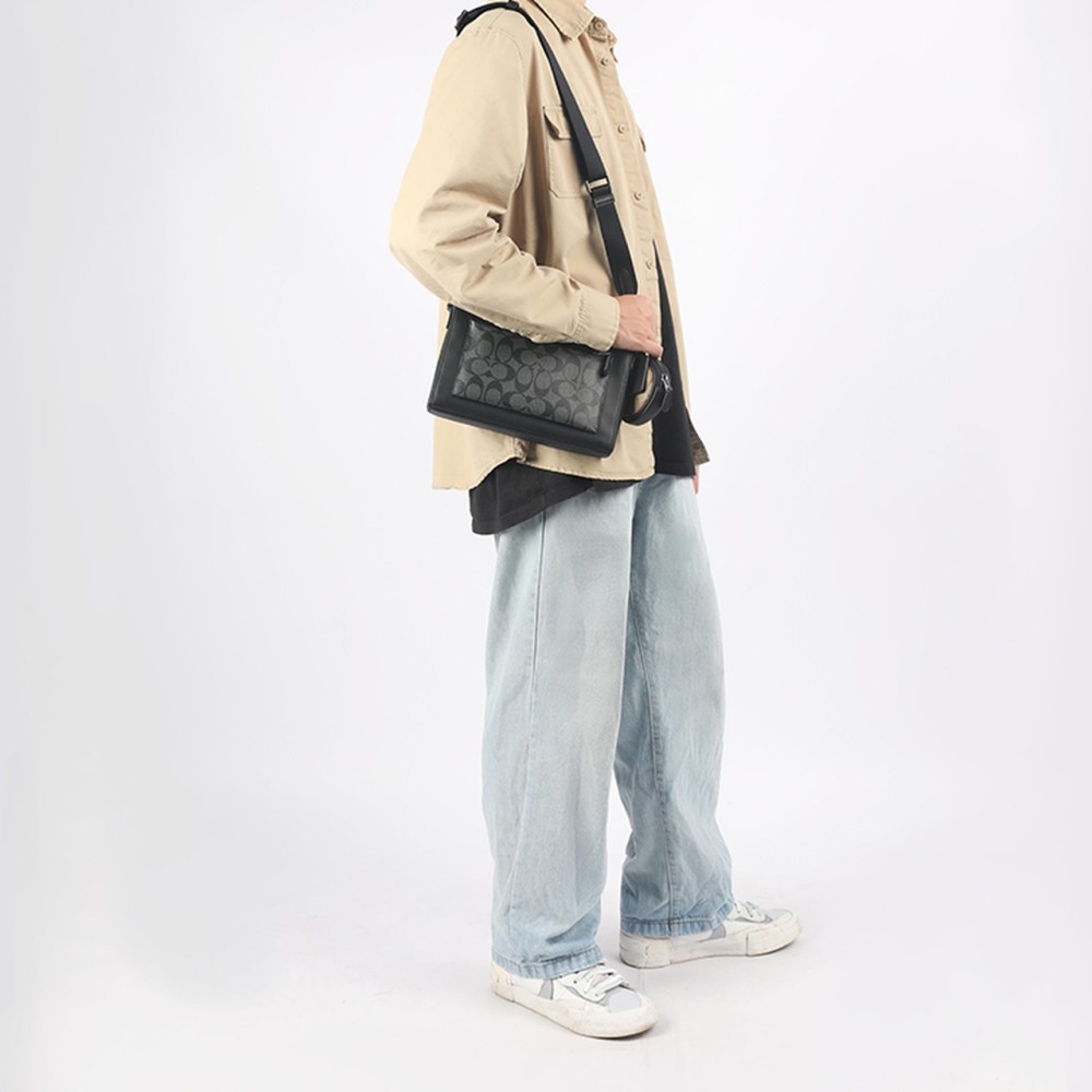 Holden Coated Canvas With Leather Combo Bag Shoulder Bag Crossbody Bag Medium Size Men S Brown Black