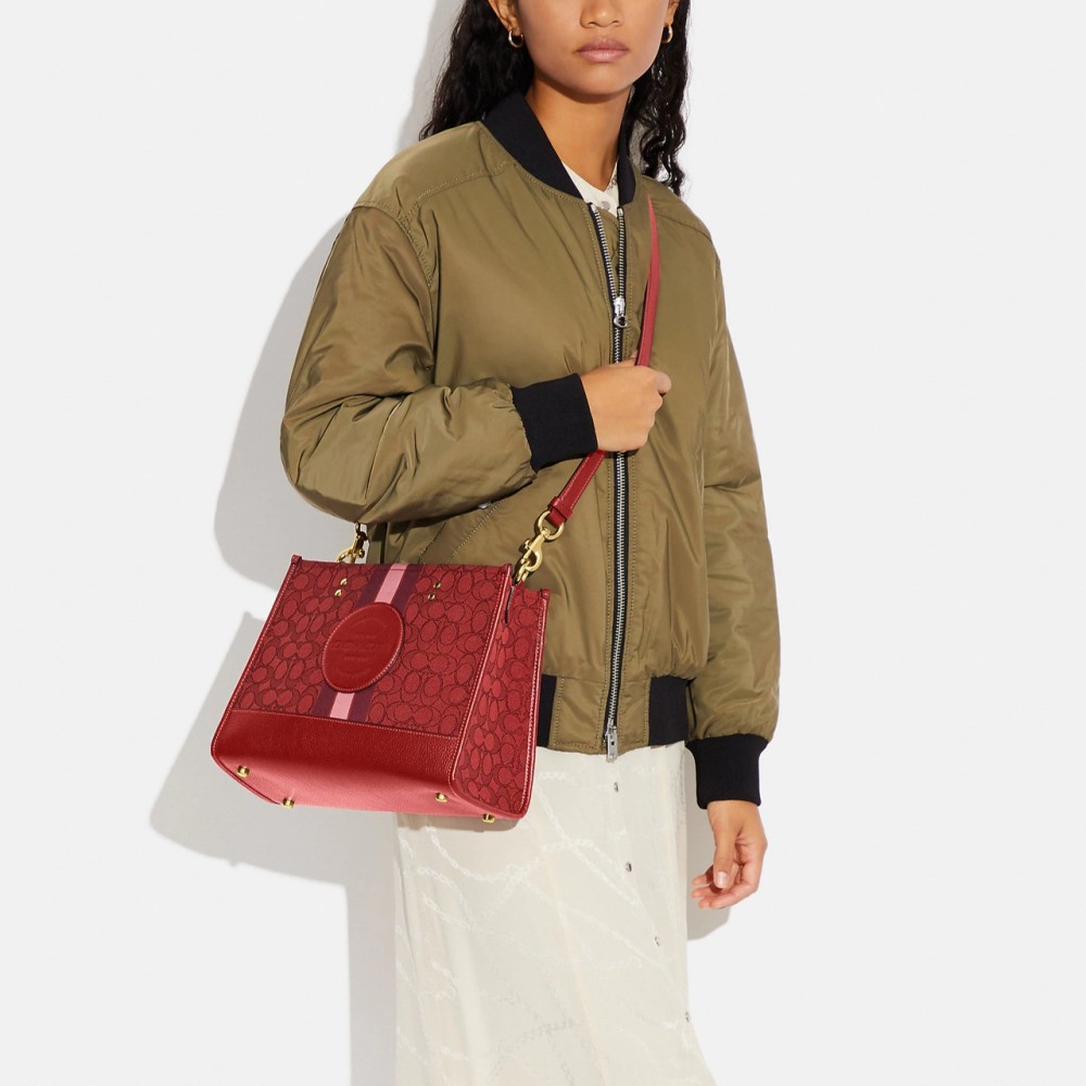 Dempsey Jacquard Fabric With Pebbled Leather Shoulder Bag Crossbody Bag Handbag Tubas Women S Red