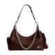 Pocketjuliet Shiny Leather Biker Bag Shoulder Bag Large Size Women S Brown
