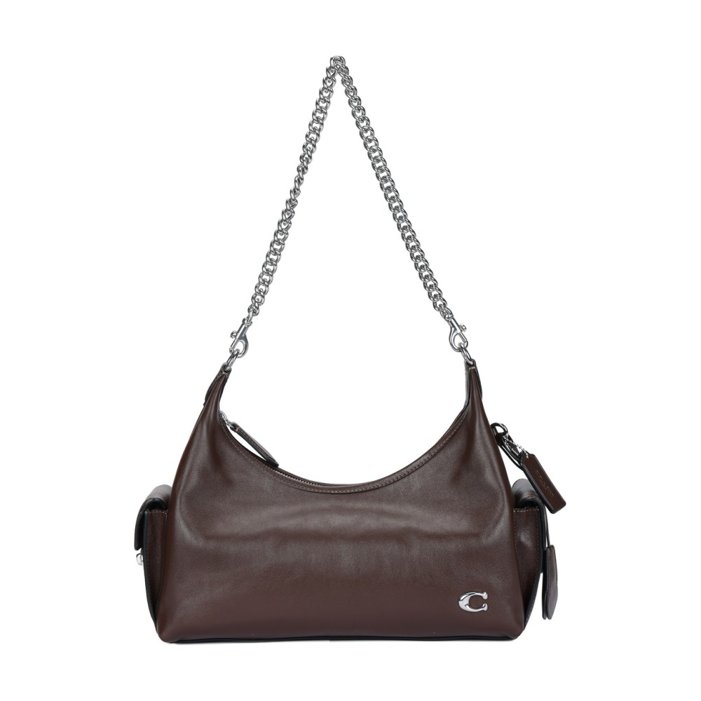 Pocketjuliet Shiny Leather Biker Bag Shoulder Bag Large Size Women S Brown