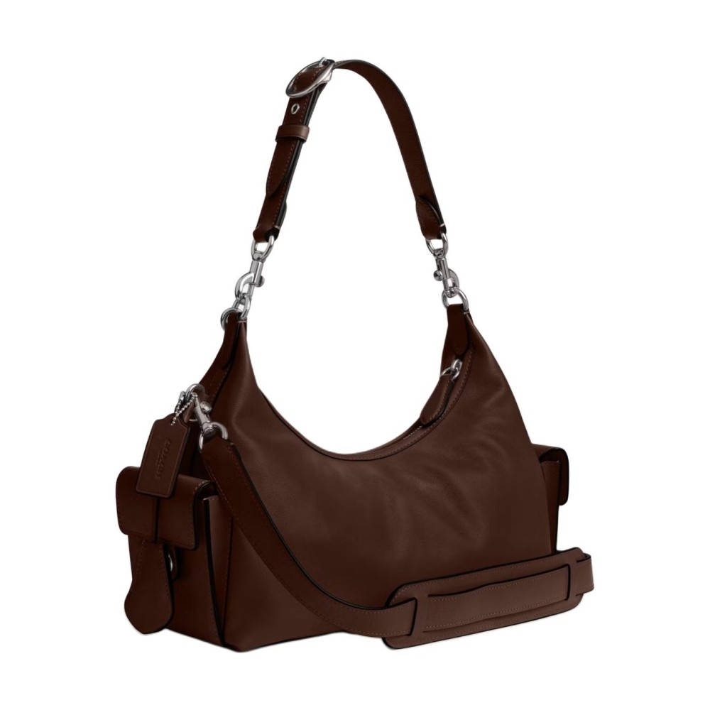 Pocketjuliet Shiny Leather Biker Bag Shoulder Bag Large Size Women S Brown
