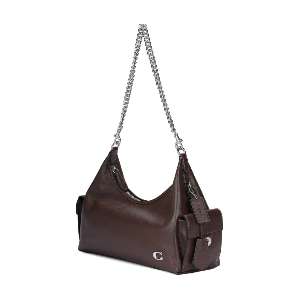 Pocketjuliet Shiny Leather Biker Bag Shoulder Bag Large Size Women S Brown