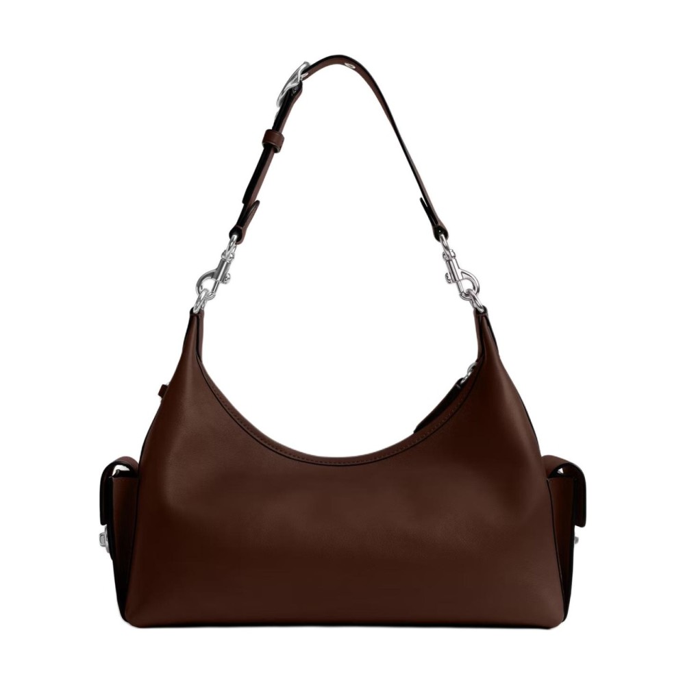 Pocketjuliet Shiny Leather Biker Bag Shoulder Bag Large Size Women S Brown