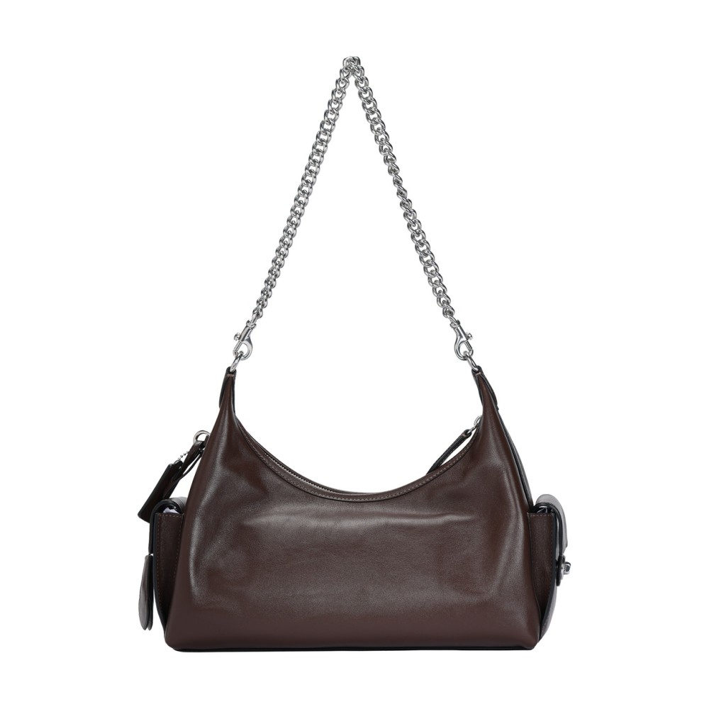 Pocketjuliet Shiny Leather Biker Bag Shoulder Bag Large Size Women S Brown