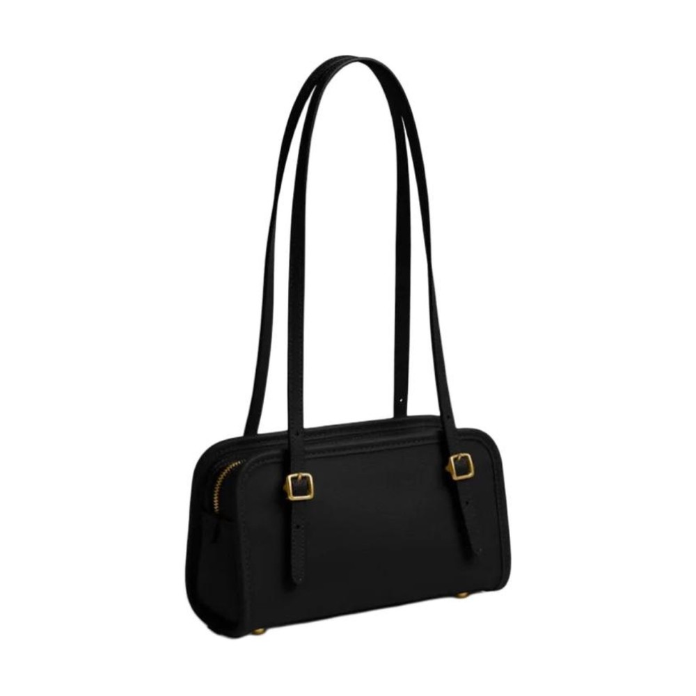 Swing Zip Crushed Leather Shoulder Bag Small Women S Black