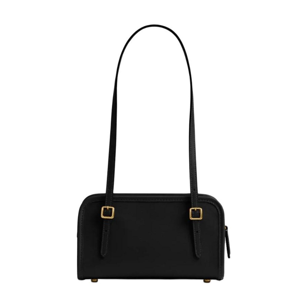 Swing Zip Crushed Leather Shoulder Bag Small Women S Black