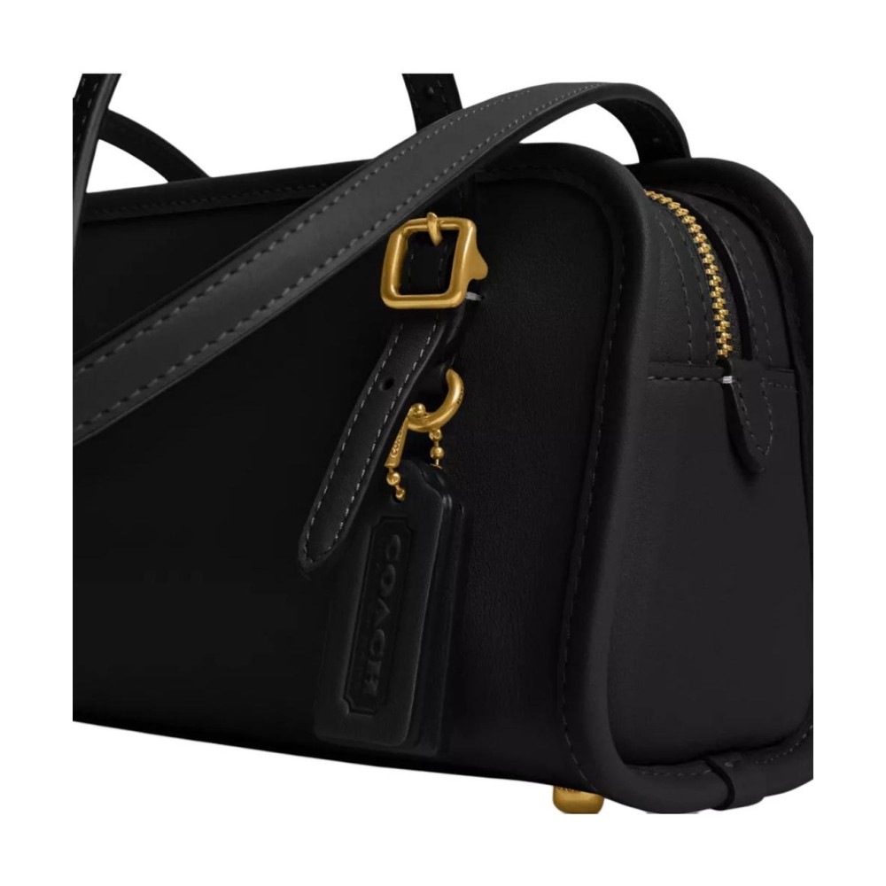 Swing Zip Crushed Leather Shoulder Bag Small Women S Black