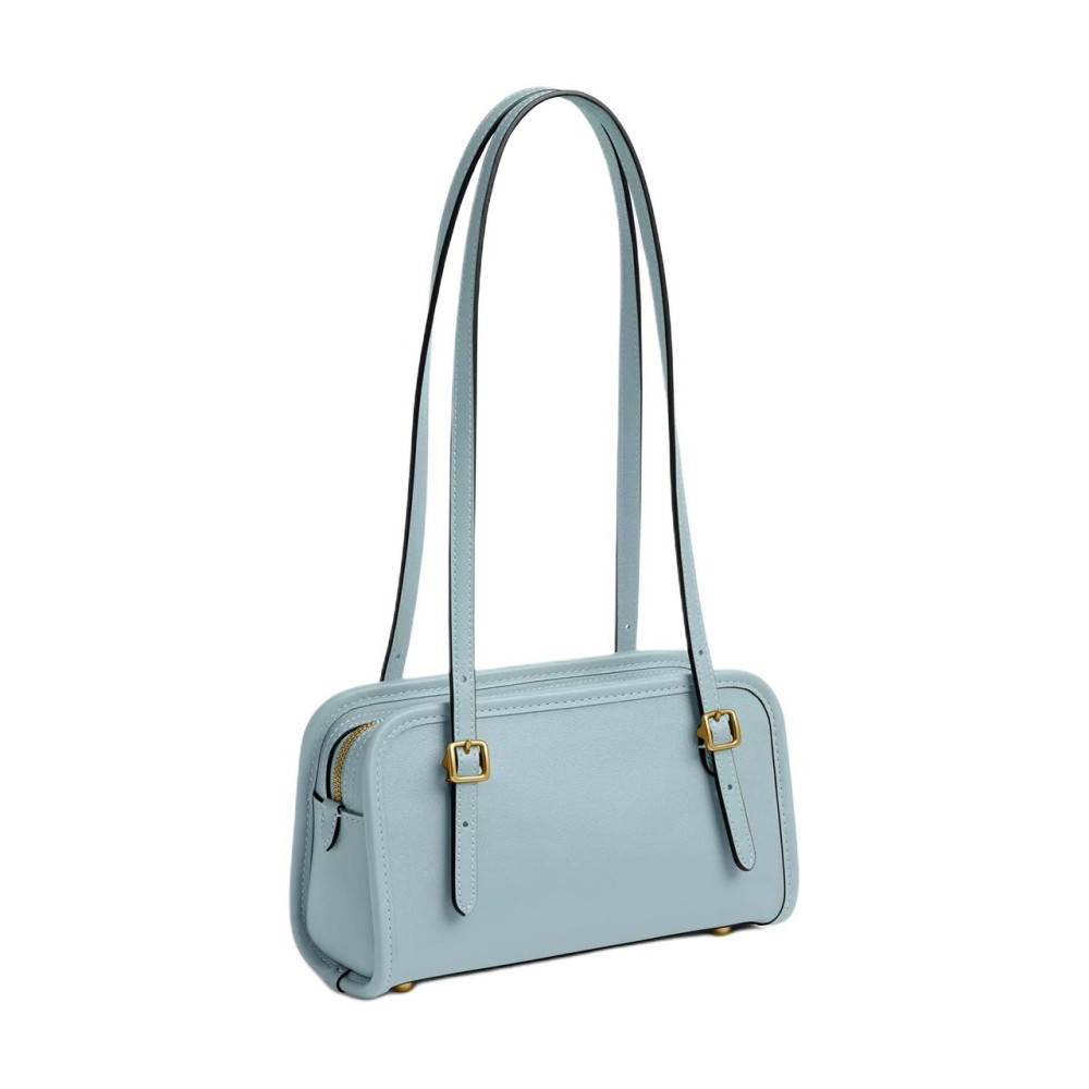 Swing Zip Crushed Leather Shoulder Bag Small Women S Brass Light Blue