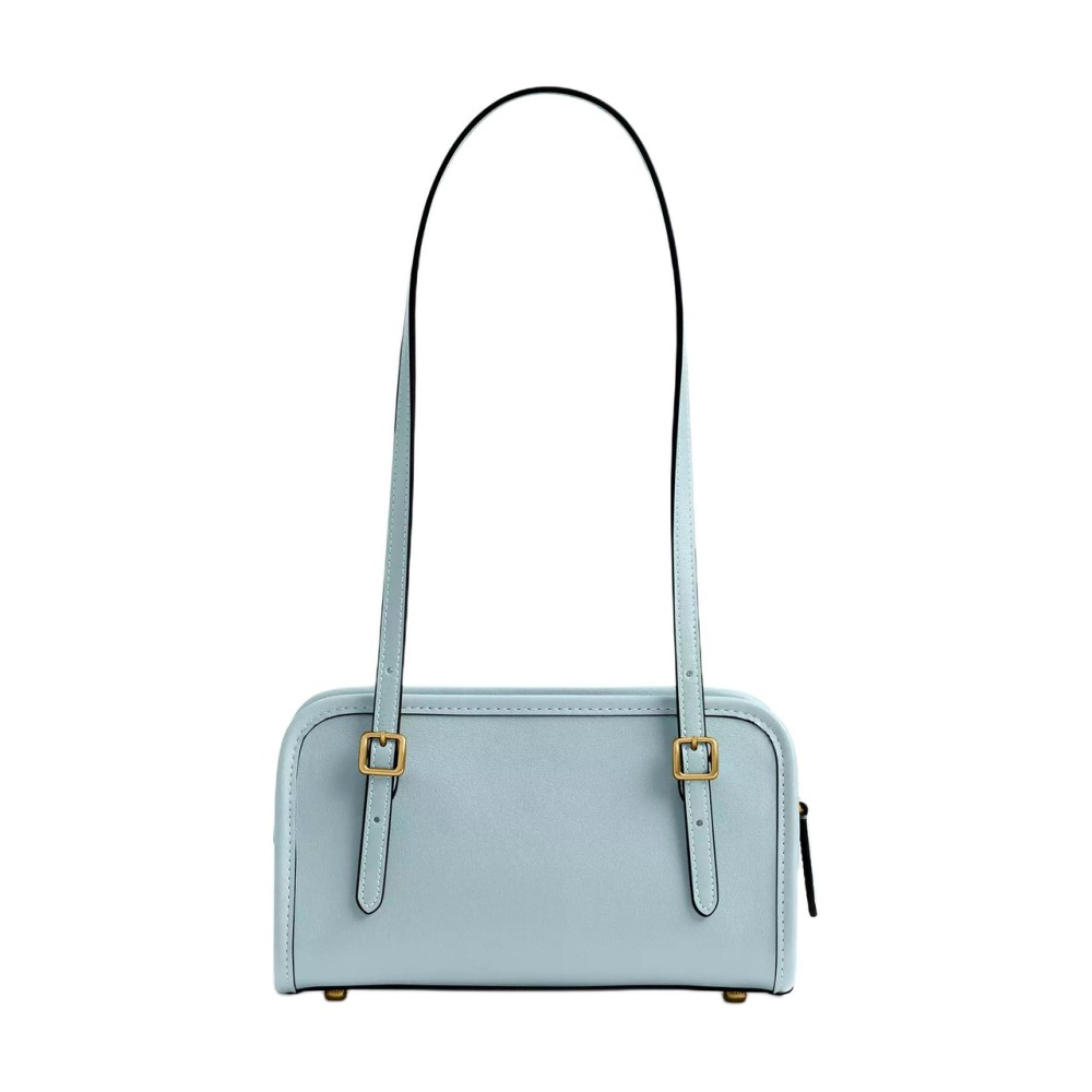Swing Zip Crushed Leather Shoulder Bag Small Women S Brass Light Blue