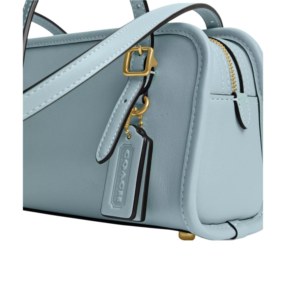Swing Zip Crushed Leather Shoulder Bag Small Women S Brass Light Blue