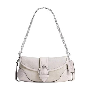 Soho Coated Canvas With Leather Shoulder Bag Medium Size Women S White