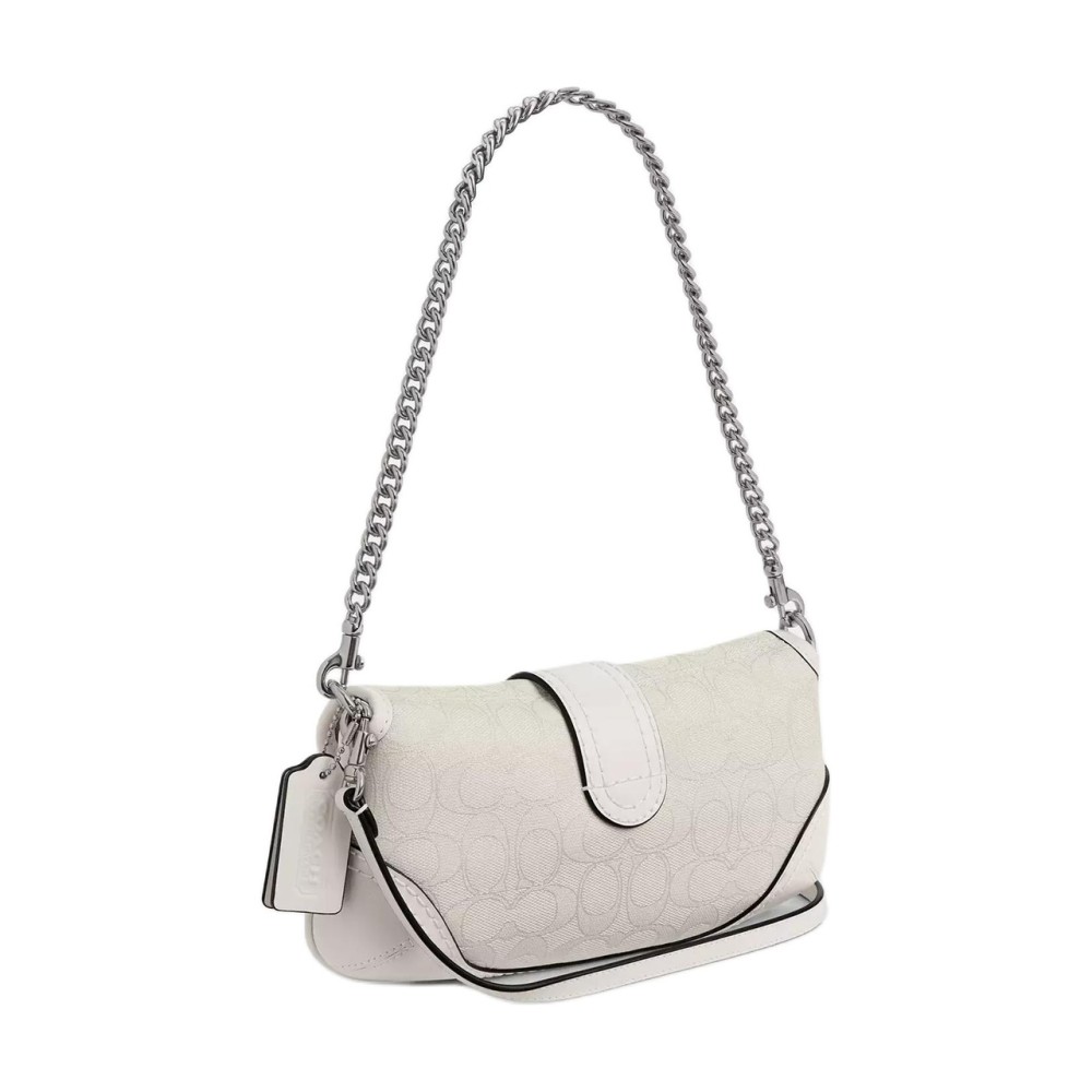 Soho Coated Canvas With Leather Shoulder Bag Medium Size Women S White