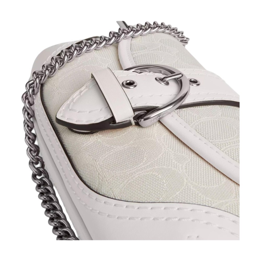Soho Coated Canvas With Leather Shoulder Bag Medium Size Women S White